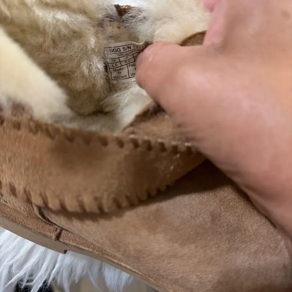 UGG Tan Suede Slippers with Cream Fur